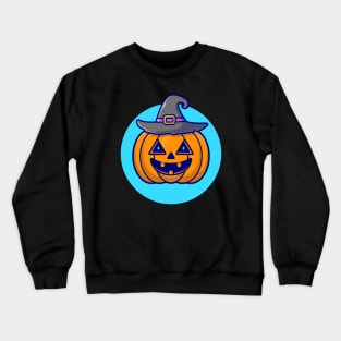 Cute Witch Pumpkin Halloween Cartoon Vector Icon Illustration Crewneck Sweatshirt